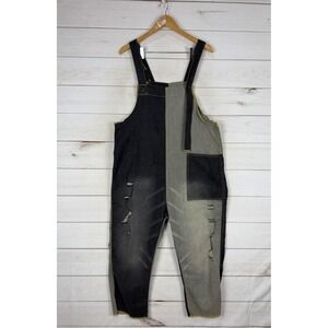 MONTHORIGIN Overalls Womens Large Colorblock Denim Ripped Relaxed Fit Cropped